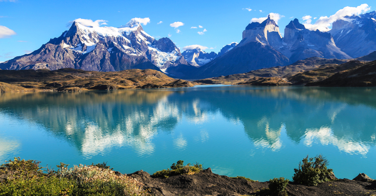 Patagonia Mountains with pretty lake and clear skies