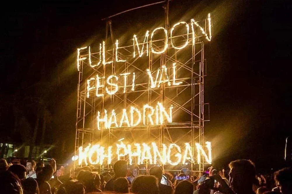 Full Moon Party Sign On Fire Koh Phangan Thailand