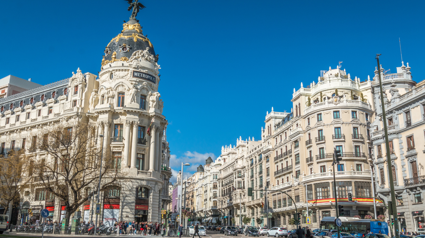 fancy Spanish style buildings in the heart of Madrid's Centro District