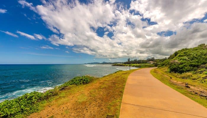 Ke Ala Hele Makalae Bike Walking Path at Kapaa along the coastline with amazing ocean views.