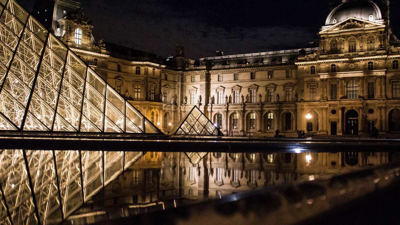 Louvre Museum in Paris from the view of the triangle 