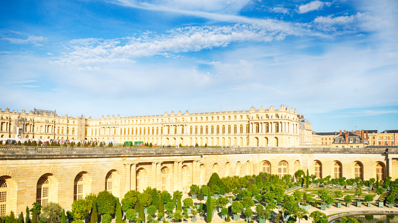 Palace of Versailles from the garden with clear sky on a summer day