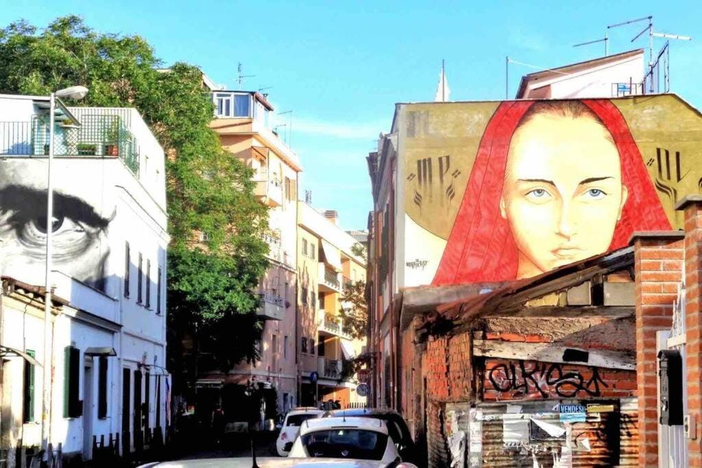 Buildings Painted with art in the Pigneto Neighborhood In Rome