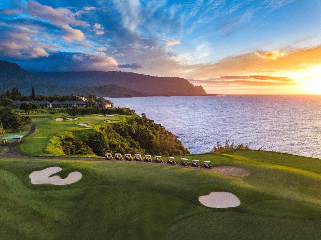 Ocean view at sunset in Princeville at The Cliffs at Princeville Golf course 