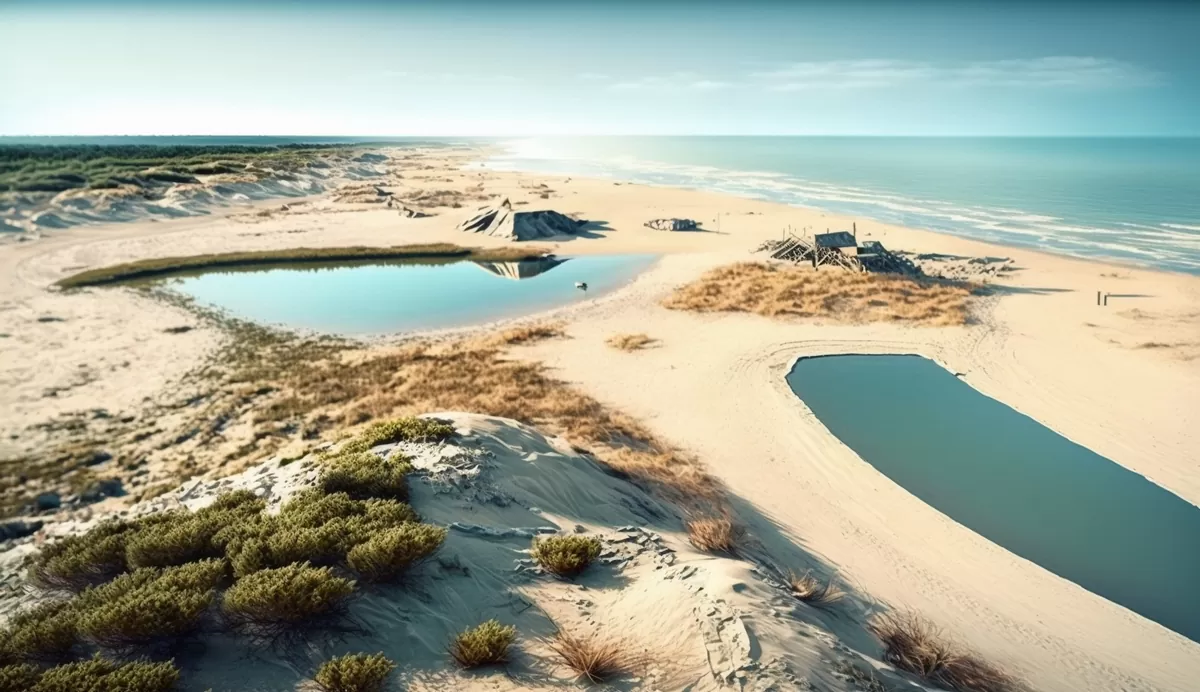 sand dunes with the ocean in the background at Plage de l’Espiguette