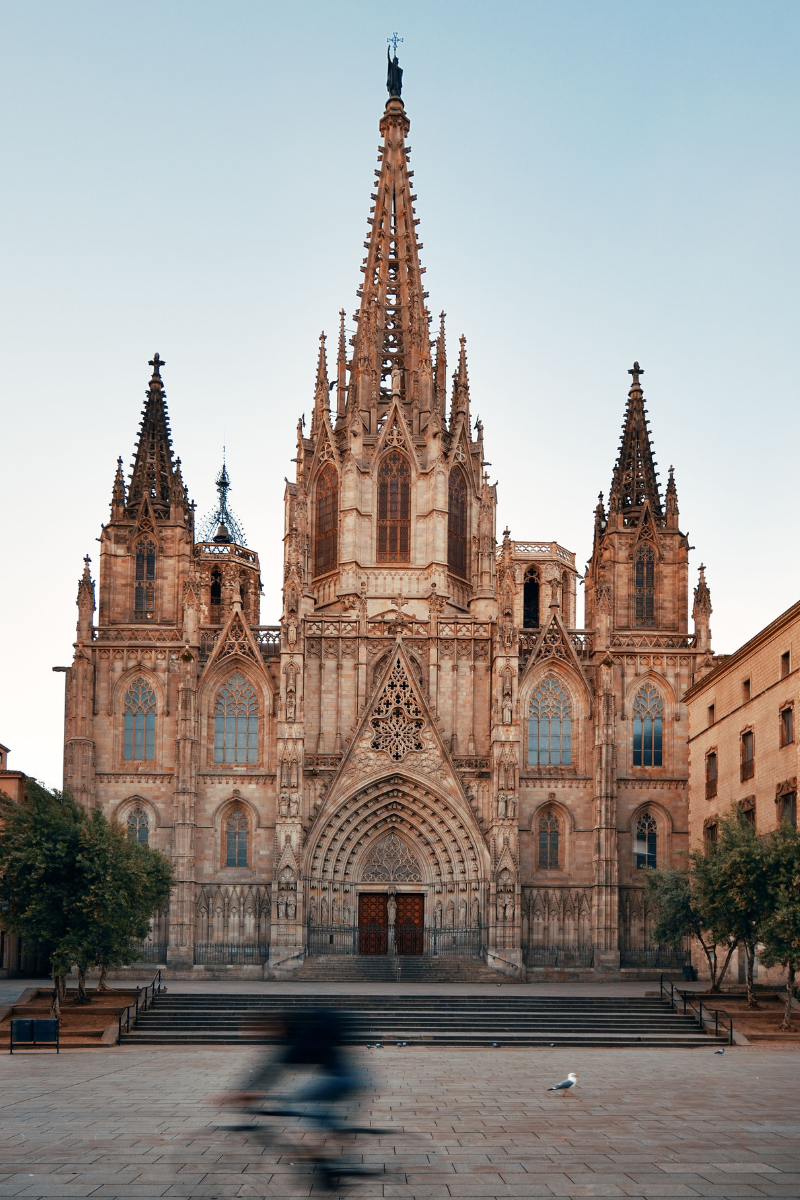 Cathedral of the Holy Cross and Saint Eulalia in the Gothic Quarter in Barcelona has a medieval look to it