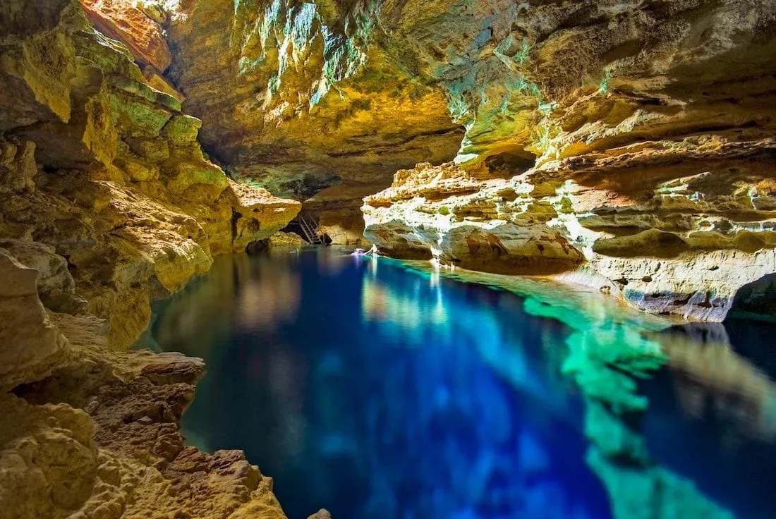 blue waters inside a cave at Chapada Diamantina National Park