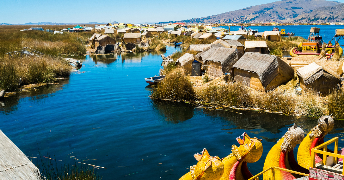 Lake Titi Caca Travel Guide - Ariel View of Uros People Floating Islands and Homes