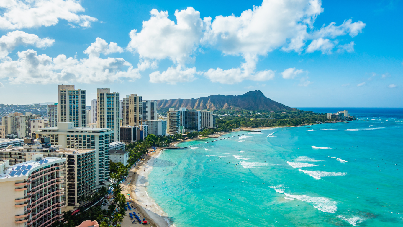 Waikiki Beach with waves running into the shore