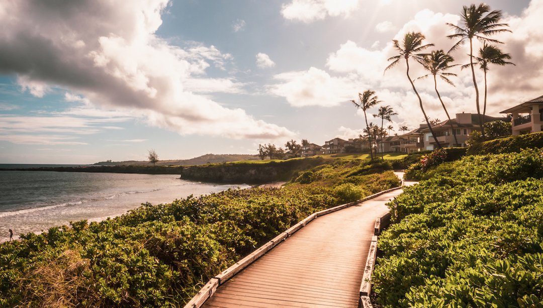 wooden walking path on Kapalua Costal Trail