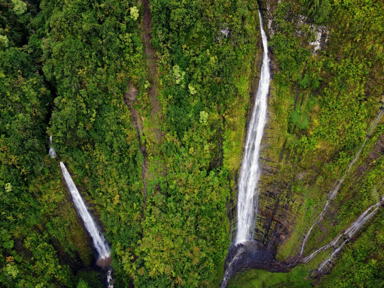 The waterfalls located at Waimoku Falls in Muai