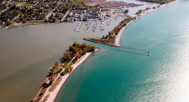 Ariel view of Frenchman’s Bay Beach in Pickering, Ontario