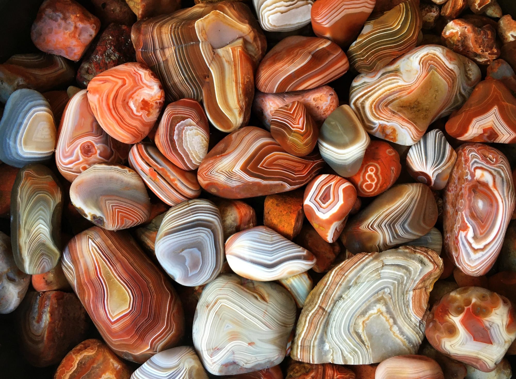 Stones with lots of colors that line the beach in Grand Marais, MN at Agate Beach. 