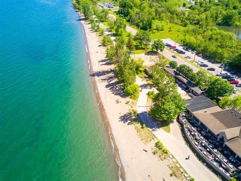 Ariel view of the beach at Hamilton Beach in Hamilton, Ontario