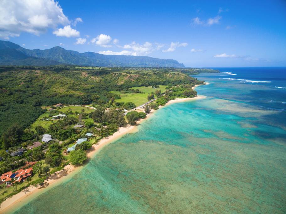 Ariel view of Anini Beach in Kauai