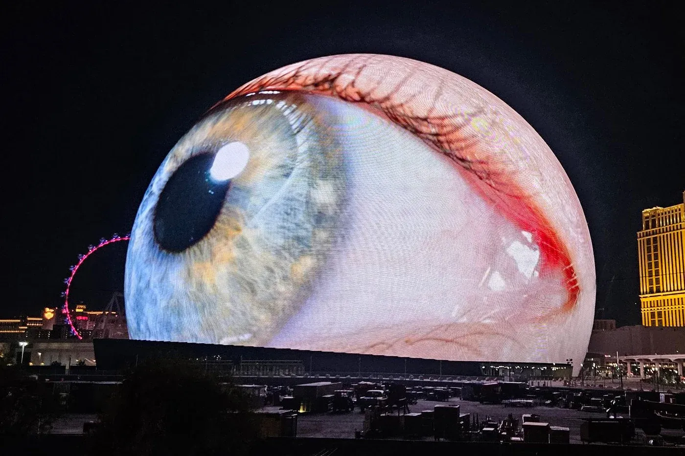 Human Eye Ball displayed in high definition on the Las Vegas Sphere.