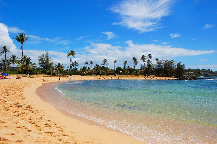 calm clear waters at Poipu Beach Park in Kauai