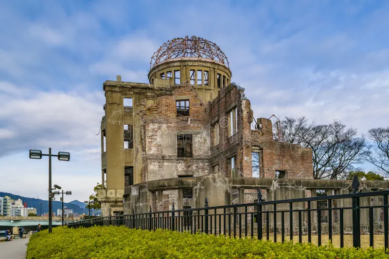 Building that survived the atomic bomb dropped on Hiroshima during WW2 that is still standing but badly damaged.