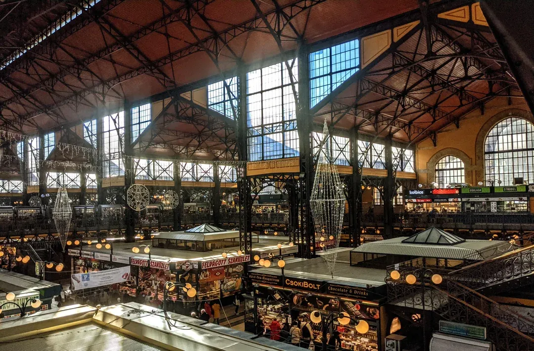 Inside of a large market in Budapest