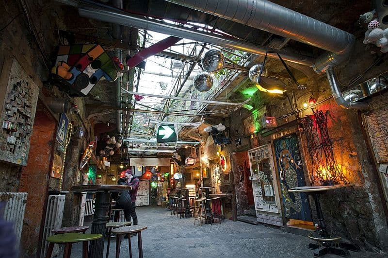 A quirky artsy decor inside a bar in the Jewish District of Budapest.